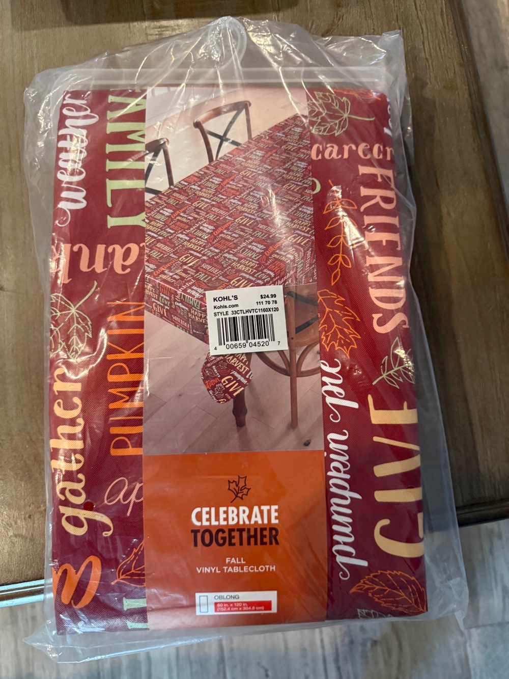Fall Vinyl Tablecloth - Red 60x120in